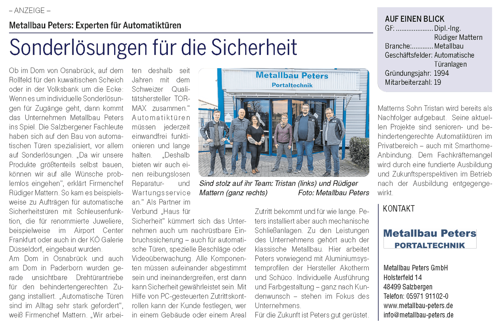 Zeitungsartikel Metallbau Peters